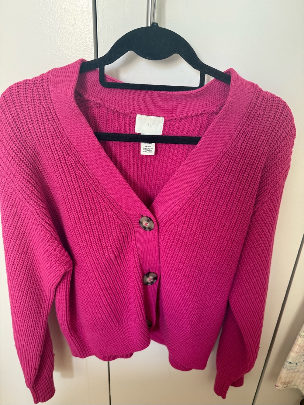 H&M Bright Pink V-Neck Button Knit Cardigan